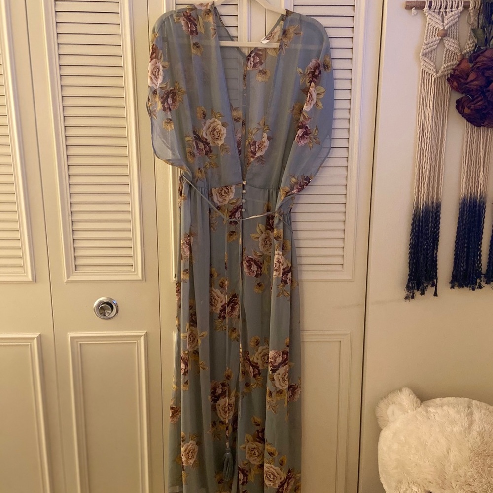 Sheer Floral Split Dress - Long Tunic
